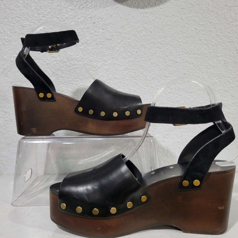 Madewell The Anouk Platform Clog Sandal NU631 Size 7.5 Leather Wood - Picture 4 of 13